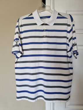 Nike Golf Tour Performance Dri Fit Men's Polo White Blue Gray Stripes XL